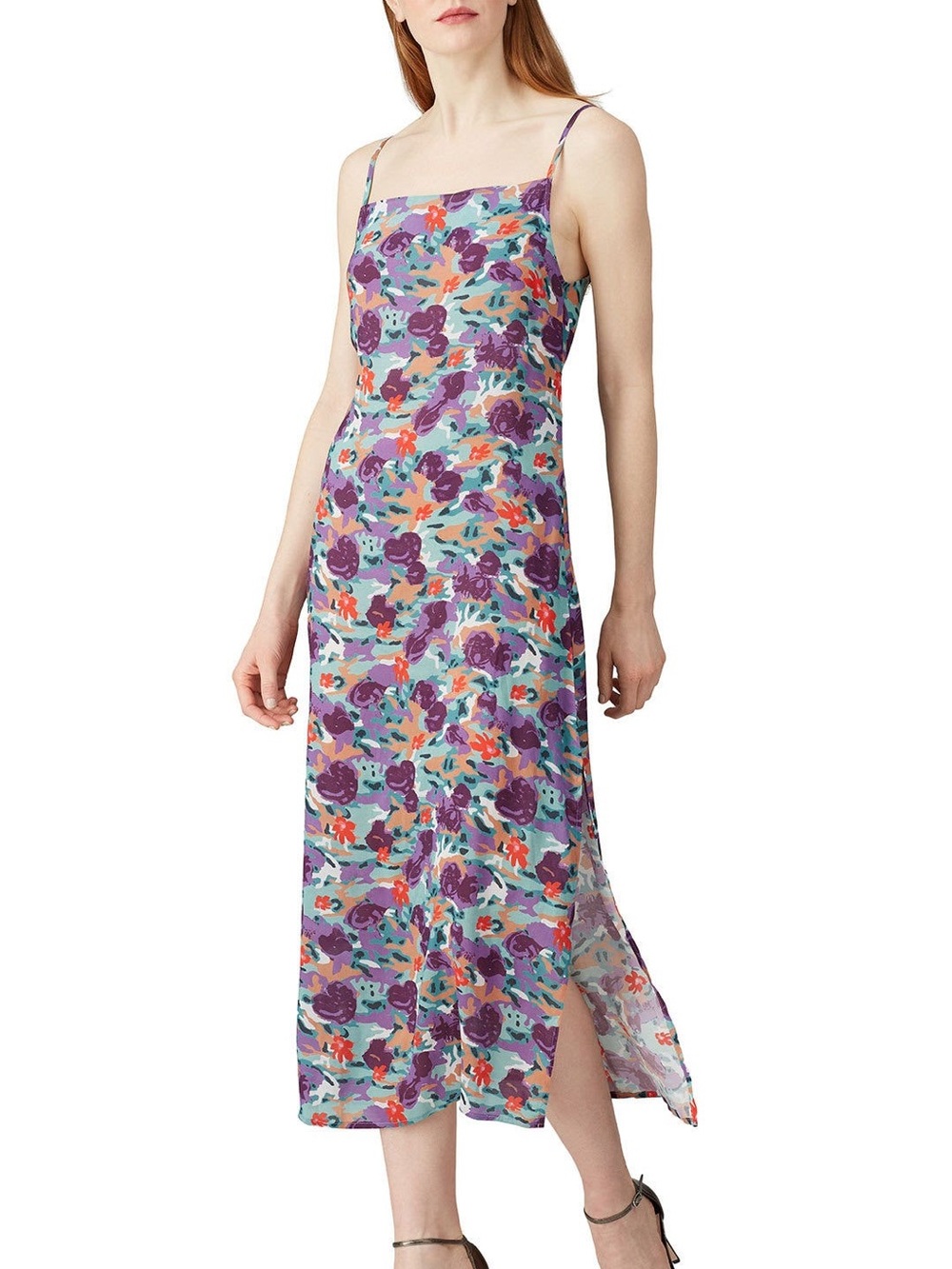 Nightcap Clothing Sz L 100% Silk Colorful Midi Slip Dress